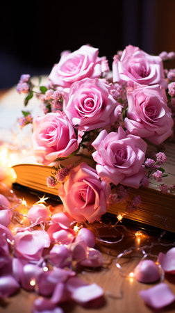 Book and purple flower for gift Valintine's Day.の素材