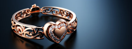 Jewelry ring with heart on dark background. Place for text.の素材