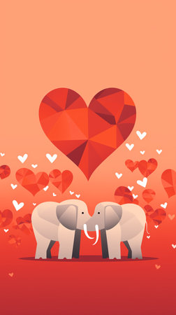 Couple of elephants in love with red heart. Valentine's day concept.の素材