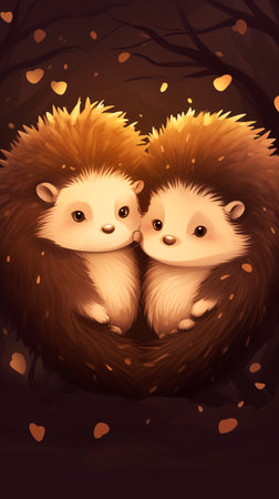 Cute couple of hedgehogs in love. Valentine's Day.の素材