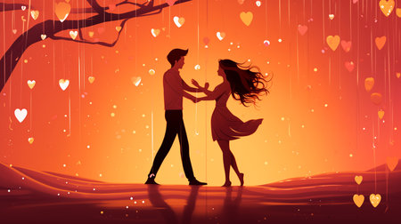 Romantic couple dancing in the rain. Valentine's dayの素材