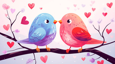 Valentine's day greeting card with cute birds.の素材