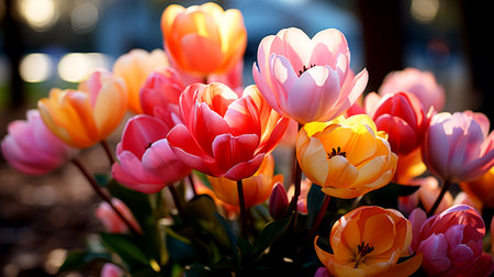 Beautiful bouquet of tulips. colorful tulips. tulips in spring, colorful tulip.の素材
