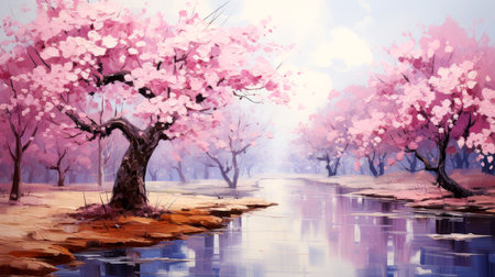 Cherry blossom Sakura in spring season, watercolor painting.の素材