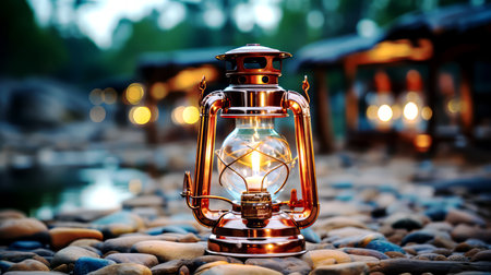 Lantern on the beach at night. Travel concept background.の素材