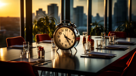 Alarm clock on the table in a restaurant.の素材