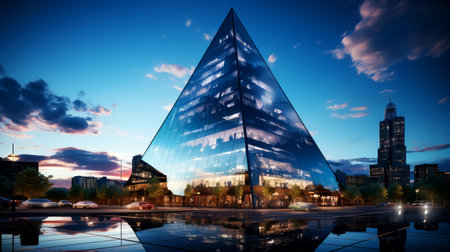Modern office building in the city at sunset. Business and finance concept.の素材
