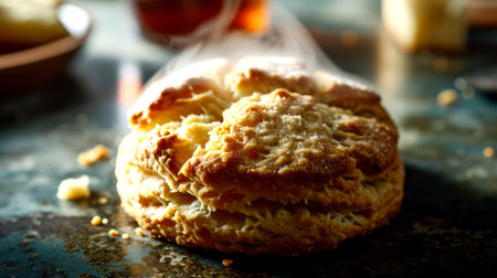 Scones with honey on a dark background. tinting.の素材