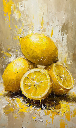Lemon with water splashes on the background of a yellow wall.の素材
