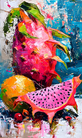 Dragon fruit on the background of an oil painting on canvas.の素材