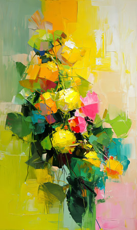 Abstract oil painting on canvas, multicolored flowers.の素材