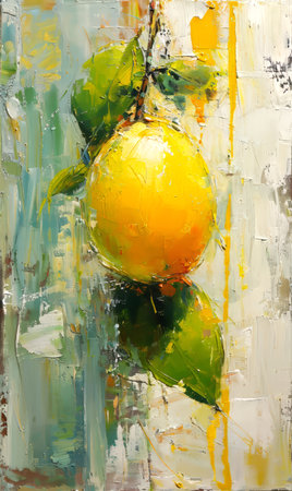 Still life with lemons on the background of the oil painting.の素材