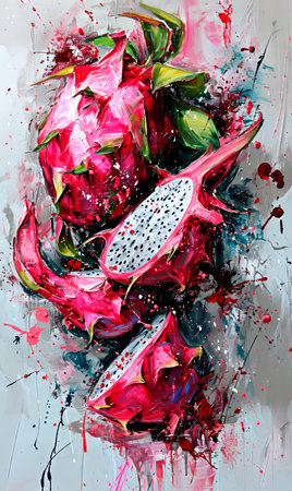 Pitaya fruit on a white background. Acrylic painting.の素材