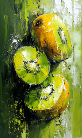 Kiwi fruit on the watercolor background, abstract painting.の素材