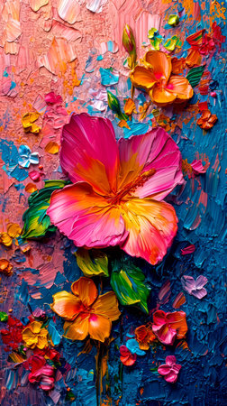 Oil painting. Colorful flowers on a palette. Art background.の素材