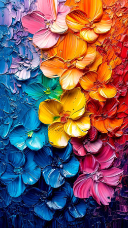 macro close up of a colorful oil painting on canvas - flowerの素材