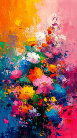 Oil painting on canvas. Abstract flower background. Colorful flowers.の素材