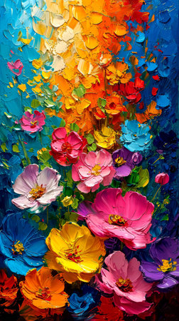 Oil painting of flowers on canvas. Colorful background with flowers.の素材