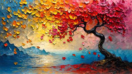 Valentine's day background with heart-shaped tree and seaの素材