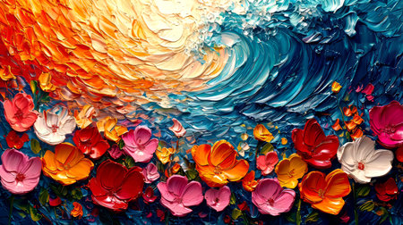 Oil painting abstract background. Colorful flowers on canvas. Modern Impressionism.の素材