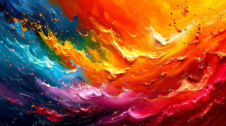 Abstract background of acrylic paints in red, orange, yellow and blue colorsの素材