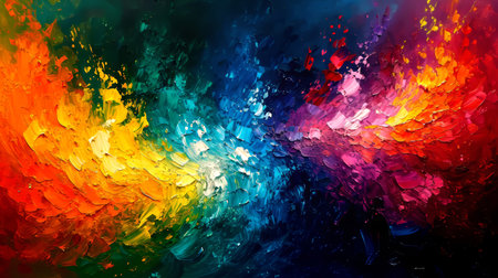 Abstract colorful background with paint splashes and brush strokes in rainbow colorsの素材