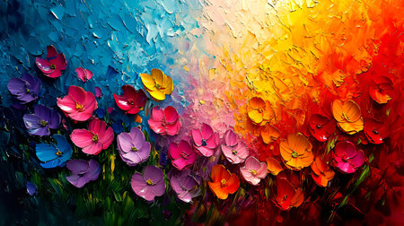 Abstract background with poppies in the style of oil paintingの素材