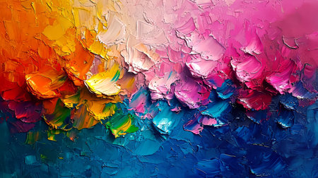 Painting closeup of vivid colorful abstract brushstrokes as backgroundの素材