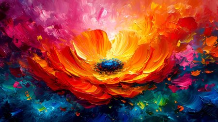Abstract oil painting of a flower in the form of an explosion.の素材