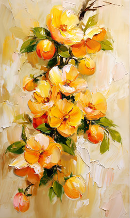 Bouquet of yellow tulips on a beige background.の素材