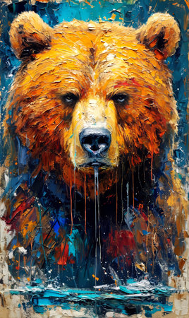 Oil painting of a brown bear in the rain. Contemporary art.の素材