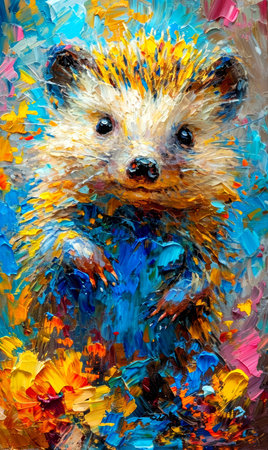 Artistic oil painting of cute little hedgehog.の素材