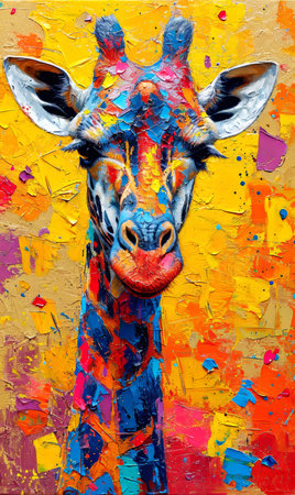Giraffe head. Colorful painting on canvas. Abstract background.の素材