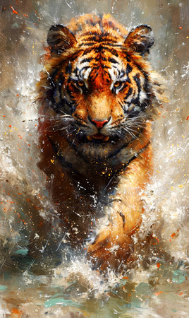 Painting of a tiger, digital painting of a wild animal, artistic background.の素材
