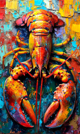 Lobster on a colorful background. Oil painting.の素材