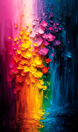 Abstract oil painting background, rainbow colors on colorful background.の素材