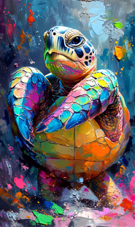 Turtle in the style of oil painting. Colorful illustration.の素材