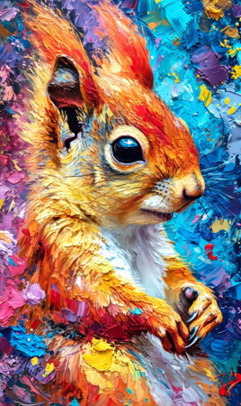 Squirrel on a colorful background. Oil color painting.の素材