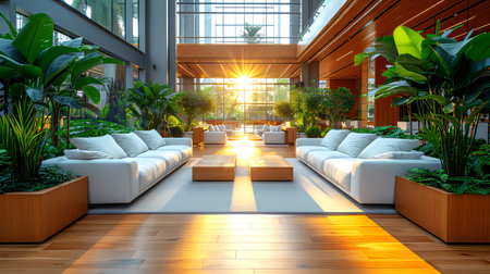 Interior of modern living room with sofa and plant.の素材