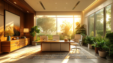Interior of modern office with panoramic window.の素材