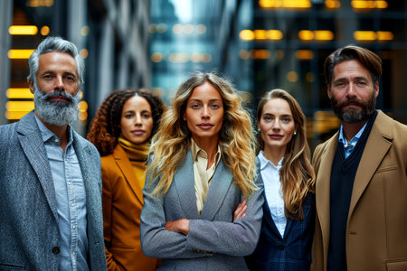 A group of business people were standing in a row with their arms crossed.の素材