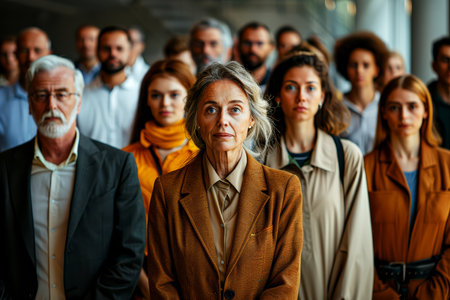 A group of senior business people standing together in a row and looking at the camera.の素材