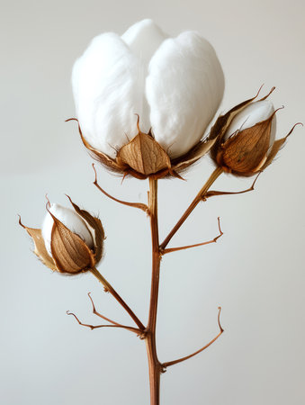 Cotton flower on white background, close-up, soft focusの素材