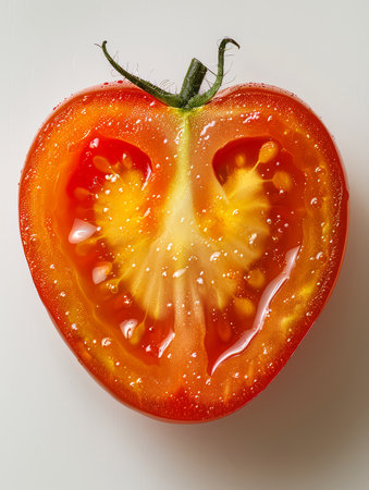 Tomato cut in half on a white background, close-upの素材