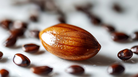 Cedar nuts on a white background. Macro. Close-up.の素材