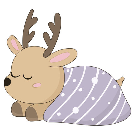Cute reindeer sleeping on a pillow.のイラスト素材