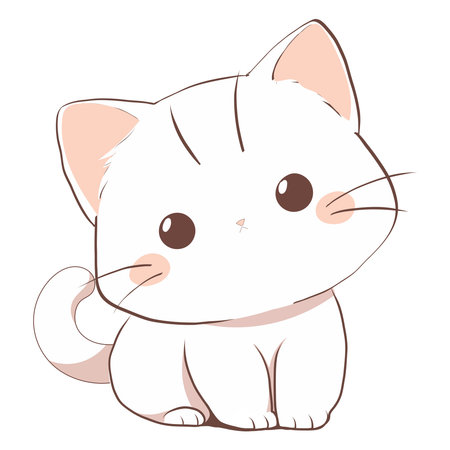 Illustration of a Cute Cartoon White Cat on a White Backgroundのイラスト素材