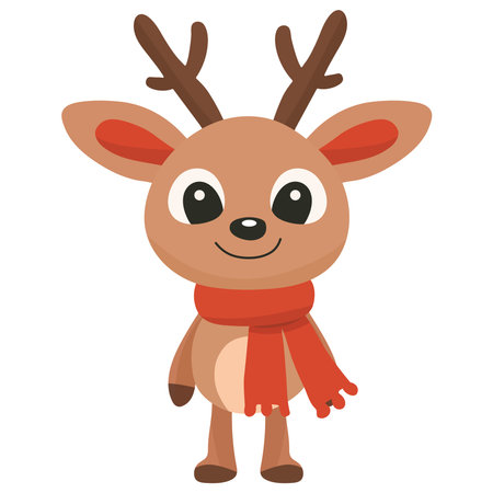 Cute cartoon reindeer with red scarf. Vector illustration.のイラスト素材