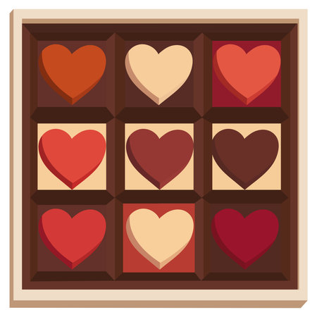 Chocolate box with hearts on a white background. Vector illustration.のイラスト素材