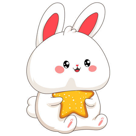 Cute cartoon rabbit with star on white background. Vector illustration.のイラスト素材